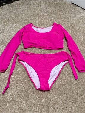 NWOT Hot Pink Long Sleeve Bikini Set NEVER WORN